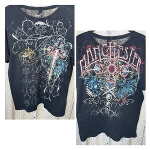 Vintage‎ Manchester Graphic Tee – Gothic Ed Hardy / Affliction Style M